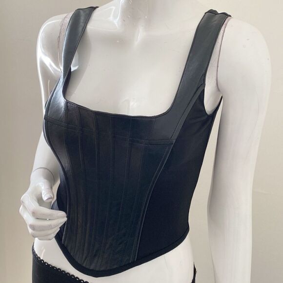 Dolls Kill Brand Generation Kiss Black Vegan Faux Leather Corset Bustier Top - Picture 7 of 7